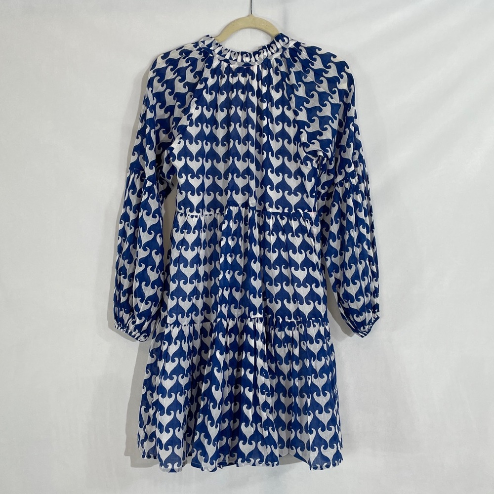Oliphant Dress XS united Arrows Blue White Print Tiered Lightweight Cotton EUC - Picture 4 of 11